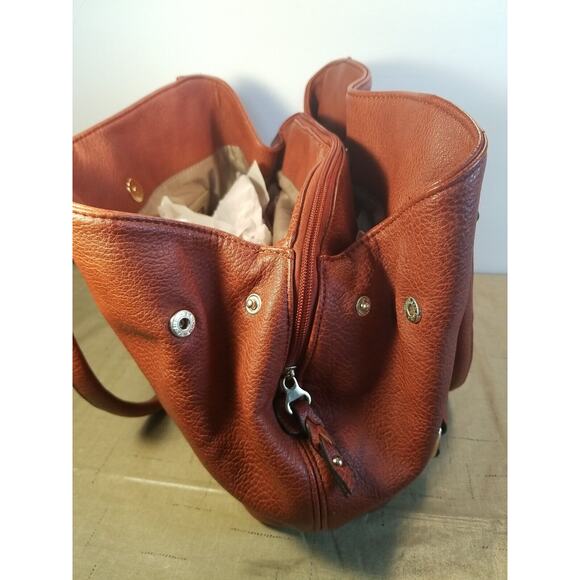 Clark's Women's Large Burnt Orange 3 Compartment Vegan Leather Handbag Tassels - Picture 7 of 12